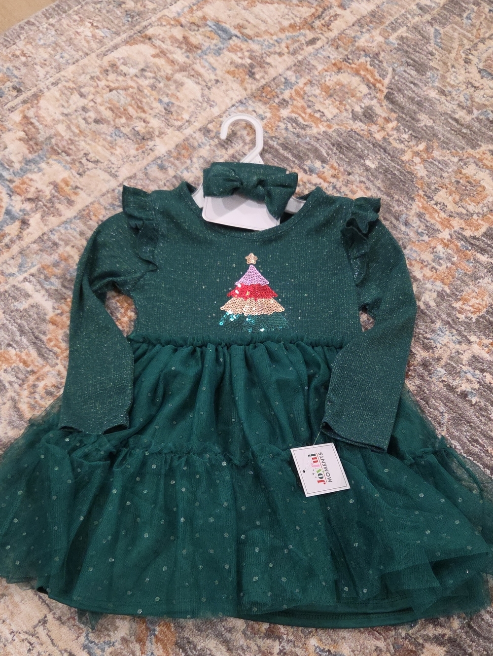 Girls' Sparkle Green Holiday Tulle Dress with Bow